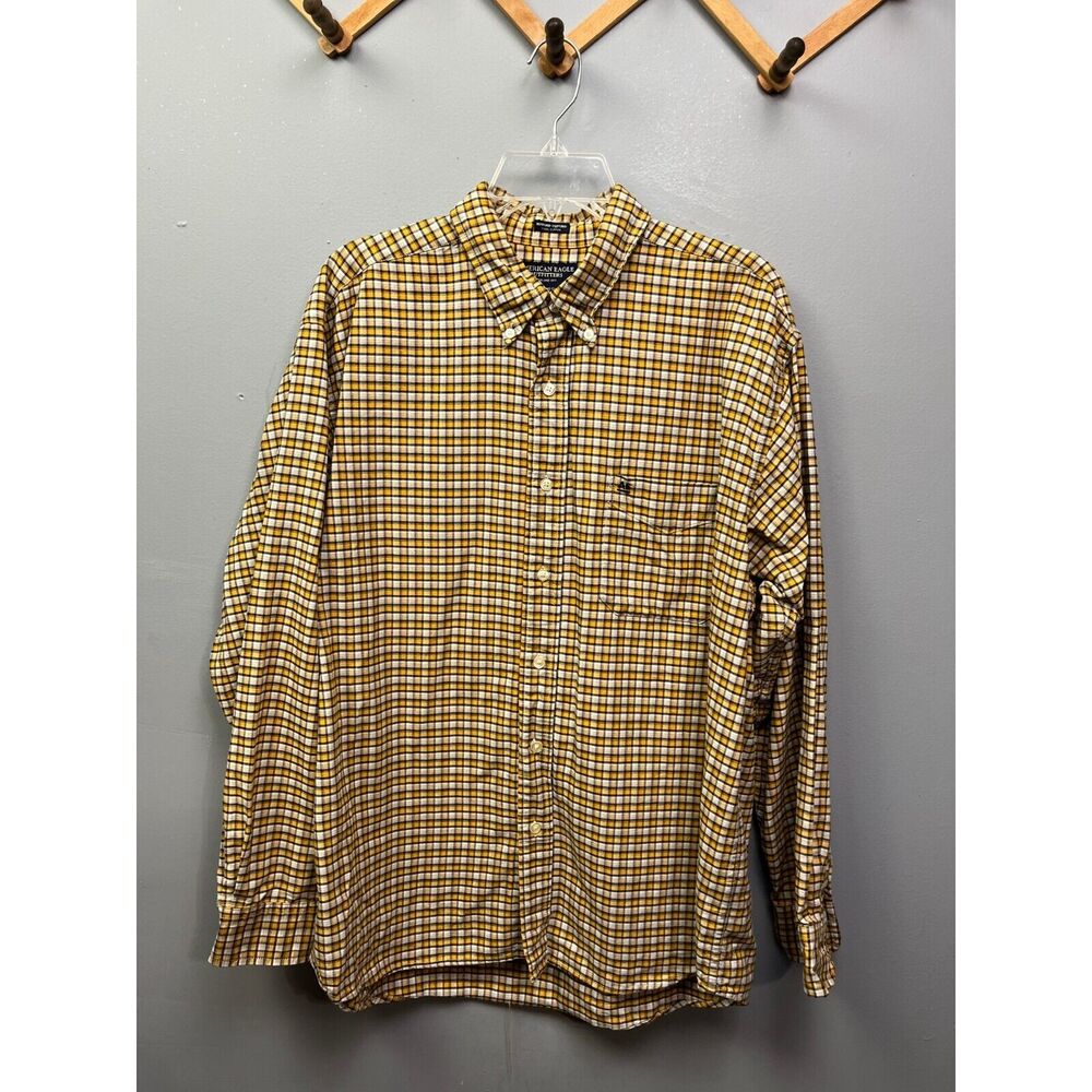 American Eagle Rugged Oxford‎ Shirt Mens large yellow plaid long sleeve